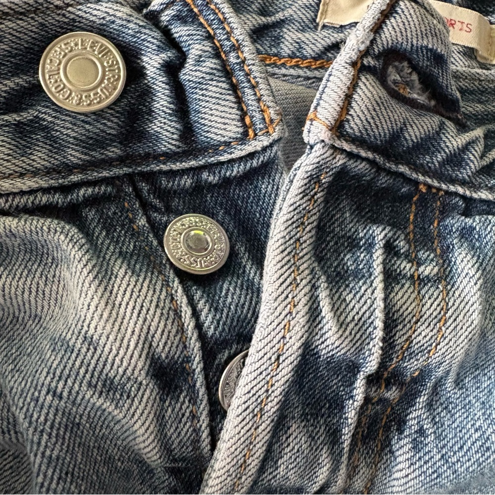 SOLD LEVIS sz 30 Rib Cage Shorts Medium Blue Denim Jeans Shorts Button Fly - Picture 10 of 10